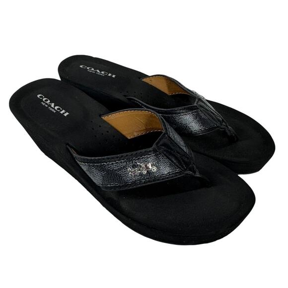 Coach Jolene Wedge Flip Flop Sandals Women’s Size 6B Black Platform Thong A9820 - Picture 2 of 10